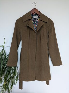 Tucker for Target Brown Herringbone Belted Coat with Floral Lining XS